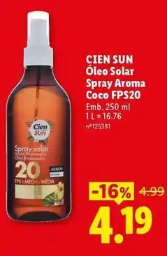 Lidl Cien - oleo solar spray aroma coco fps20 promoção