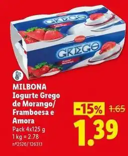 Lidl Milbona - iogurte grego de morango/frambesa e amora promoção