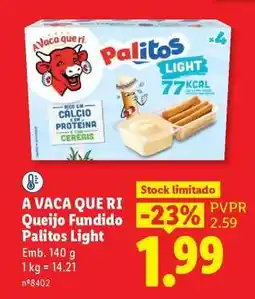Lidl A VACA QUE RI Queijo Fundido Palitos Light promoção