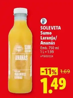 Lidl SOLEVITA Sumo Laranja/Ananás promoção