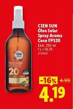 Lidl CIEN SUN Óleo Solar Spray Aroma Coco FPS20 promoção