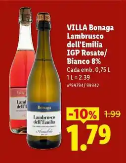 Lidl VILLA Bonaga Lambrusco dell'Emilia IGP Rosato/Bianco 8% promoção