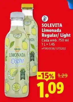Lidl SOLEVITA Limonada Regular/Light promoção
