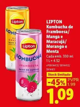 Lidl LIPTON Kombucha de Framboesa/Manga e Maracujá/Morango e Menta promoção