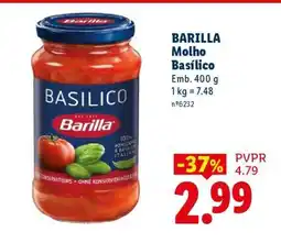 Lidl BARILLA Molho Basílico promoção