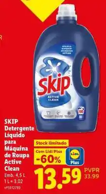 Lidl SKIP Detergente Líquido para Máquina de Roupa Active Clean promoção