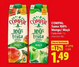 Lidl COMPAL Sumo 100% Manga/ Maçã promoção
