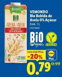 Lidl VEMMONDO Bio Bebida de Aveia 0% Açúcar promoção