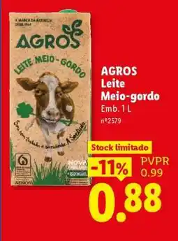 Lidl Agros Leite Meio-gordo promoção
