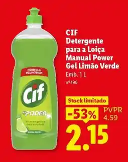 Lidl CIF Detergente para a Loiça Manual Power Gel Limão Verde promoção