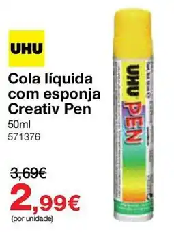 Staples Uhu cola líquida com esponja creativ pen promoção