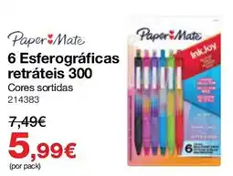 Staples paper mate 6 esferográficas retráteis 300 cores sortidas promoção
