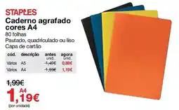 Staples Caderno agramado cores A4 promoção