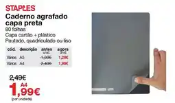Staples Caderno agrafo capa preta promoção
