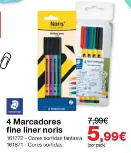 Staples 4 marcadores fine liner noris promoção