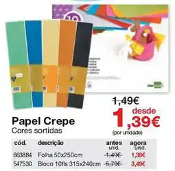 Staples Papel Crepe Cores sortidas promoção