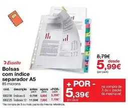 Staples Bolsas com índice separador A5 Esselte promoção