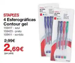 Staples staples 4 esferográficas contour gel promoção
