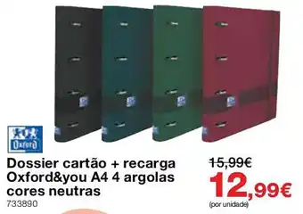 Dossier cartão + recarga oxford&you a4 4 argolas cores neutras