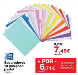 Staples Oxford separadores 10 posições pastel promoção