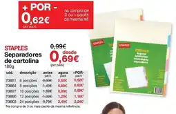 Staples Staples separadores de cartolina promoção