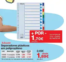 Staples Esselte separadores plásticos em polipropileno promoção