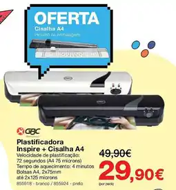 Staples Plastificadora GBC Inspire + Cisalha A4 promoção