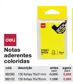 Staples deli notas aderentes coloridas promoção
