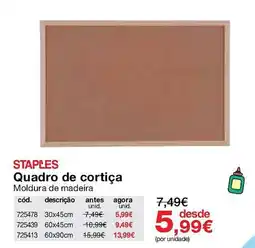 Staples quadro de cortiça moldura de madeira promoção