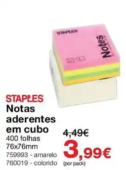 Staples Staples notas aderentes em cubo promoção