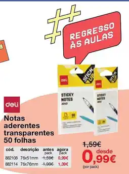Staples deli notas aderentes transparentes promoção