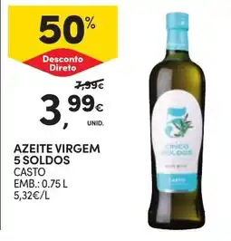 Continente Azeite virgem cinco soldos promoção