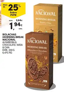 Continente Bolachas morning break nacional alfarroba & chocolate/ aveia & chia promoção
