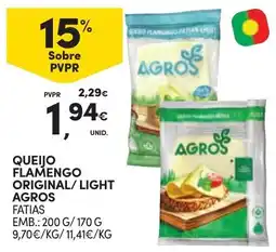 Continente Queijo flamengo original/light agros fatias promoção