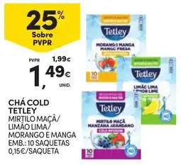 Continente Chá cold tetley mirtilo maçã/ limão lima/ morango e manga promoção