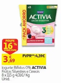 Auchan logurte bifidus 0% activia promoção