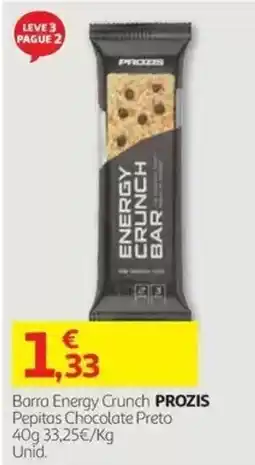 Auchan Barra Energy Crunch Prozis Pepitas Chocolate Preto promoção
