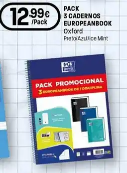 Intermarché Pack 3 cadernos europeanbook oxford preto/azul/ice mint promoção