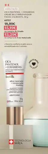 O Boticário Cica pantenol + ceramidas creme multirreparador facial calmante botik promoção