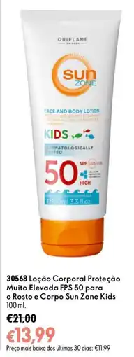 Oriflame Loção Corporal Proteção Muito Elevada Fps 50 para o Rosto e Corpo Sun Zone Kids promoção