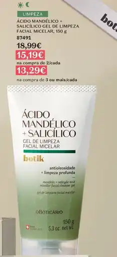 O Boticário ácido mandélico + salicílico gel de limpeza facial micelar botik promoção