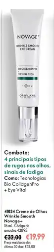 Oriflame Creme de Olhos Wrinkle Smooth Novage+ promoção
