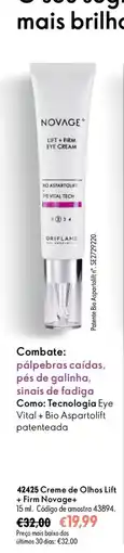Oriflame Creme de Olhos Lift + Firm Novage+ promoção