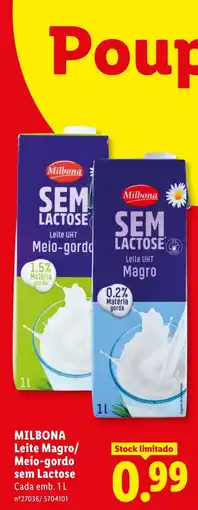 Lidl Milbona leite magro/meio-gordo sem lactose promoção