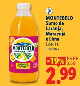 Lidl Montebelo sumo de laranja, maracujá e lima promoção