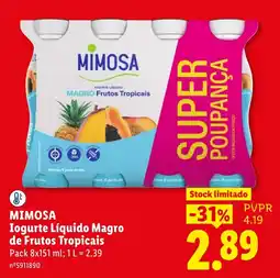 Lidl Mimosa iogurte líquido magro de frutos tropicais promoção