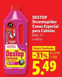 Lidl Destop desentupidor canos especial para cabelos promoção