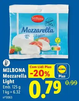 Lidl Milbona Mozzarella Light promoção