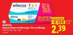 Lidl Mimosa iogurte magro de morango, coco ou manga promoção