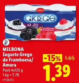 Lidl Milbona Iogurte Grego de Framboesa/Amora promoção